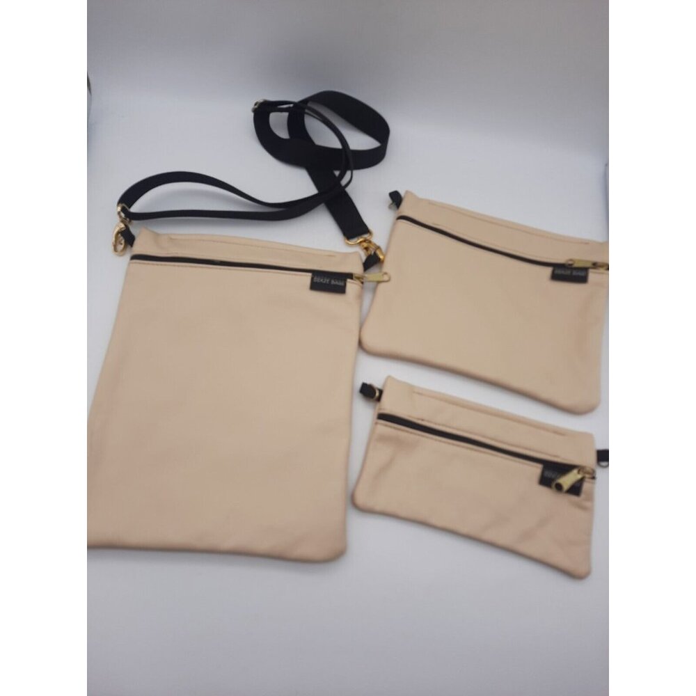 Dixie Bags Crossbody Leather Set of 3 Beige Purse Zipper Travel Business Casual